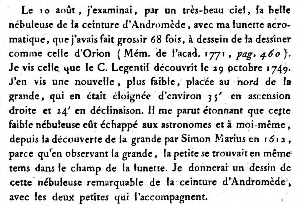 M 110 décrit par Charles Messier